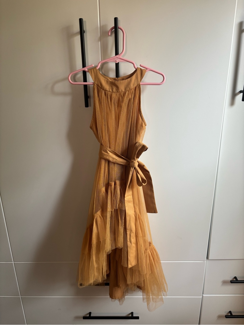 Kid’s Size 5 Joyfolie Mustard Tulle Dress with Pleated Bodice and Belt